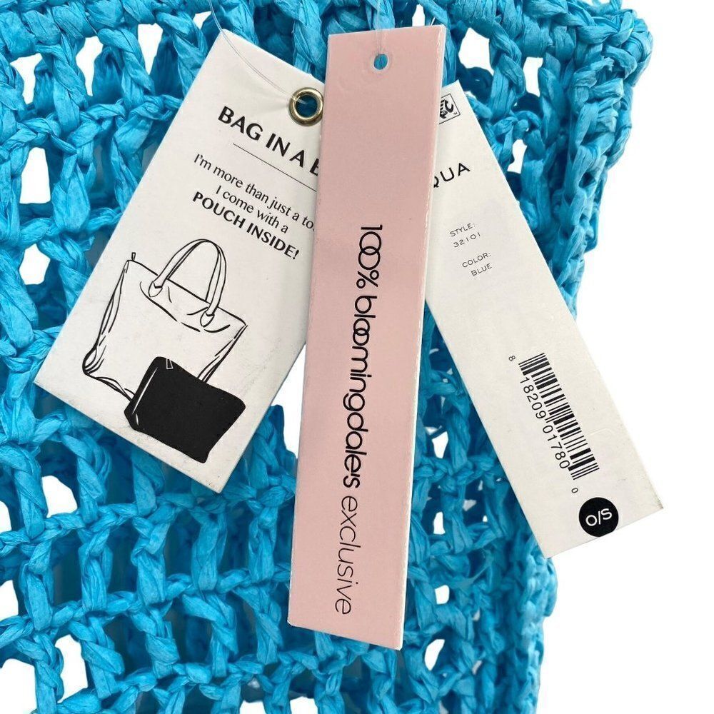 Aqua Crochet Tote Bag With Matching Pouch in Blue New - Picture 2 of 12